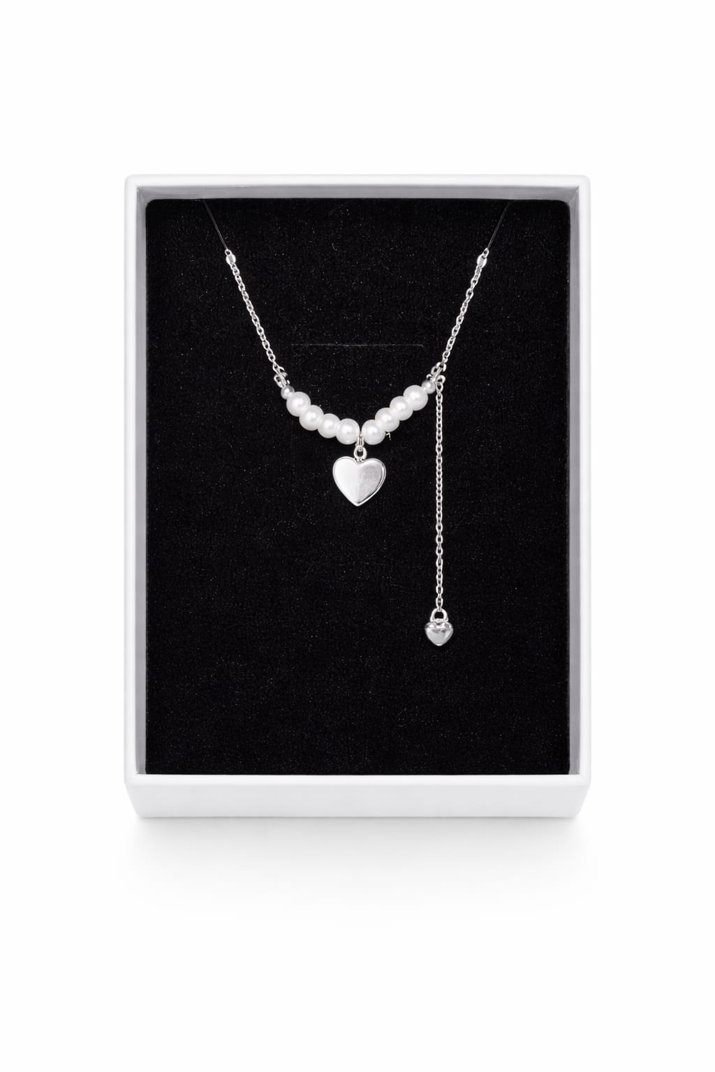 Gargantilla Perlas Con Corazón Plateado