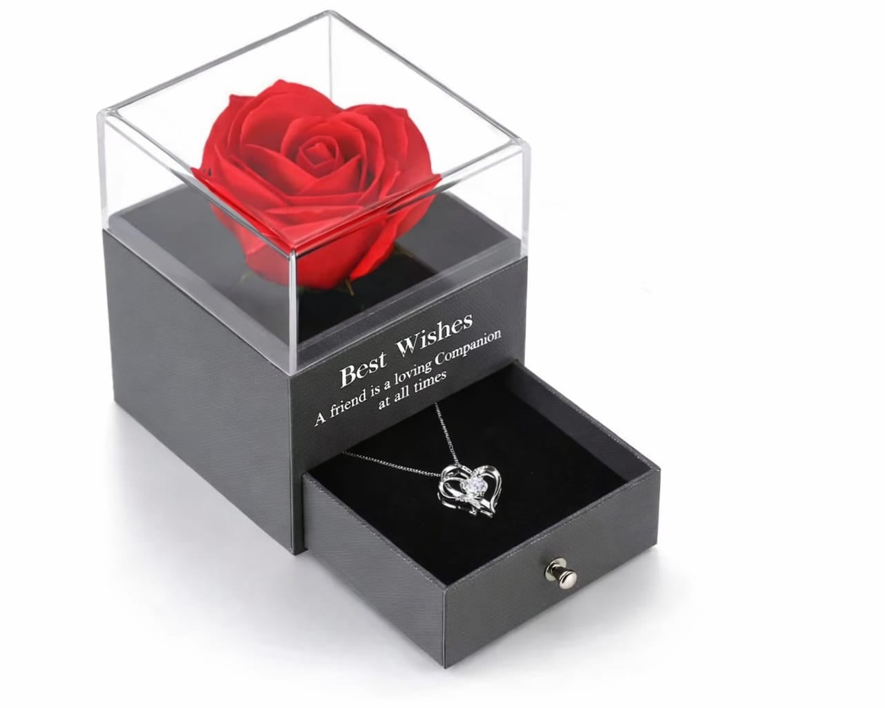 Rosa Eterna con Collar - Flor Preservada en Cúpula de Cristal